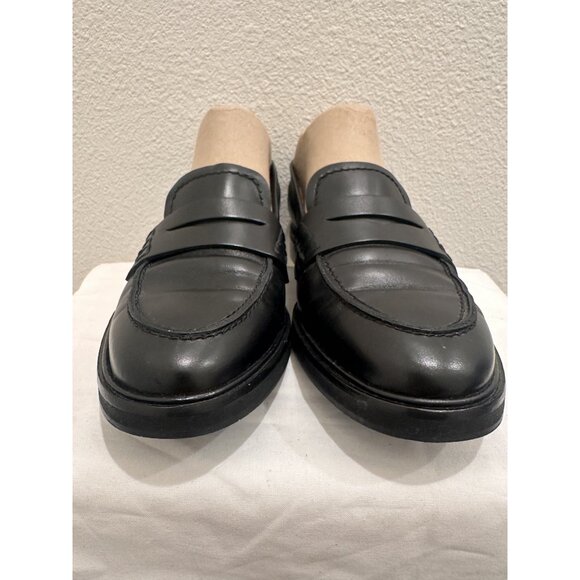 Flattered Sara Black Leather Slip On Almond Toe Flats Penny Loafers - Picture 5 of 9